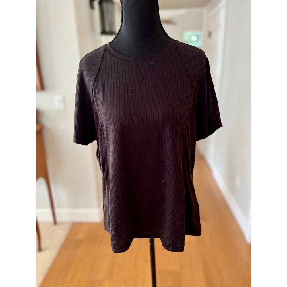 Spyder Active Womens Black Ribbed Short Sleeve Performance T-Shirt Large RN63619